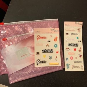 Glossier pink bubble pouch x2 with stickers